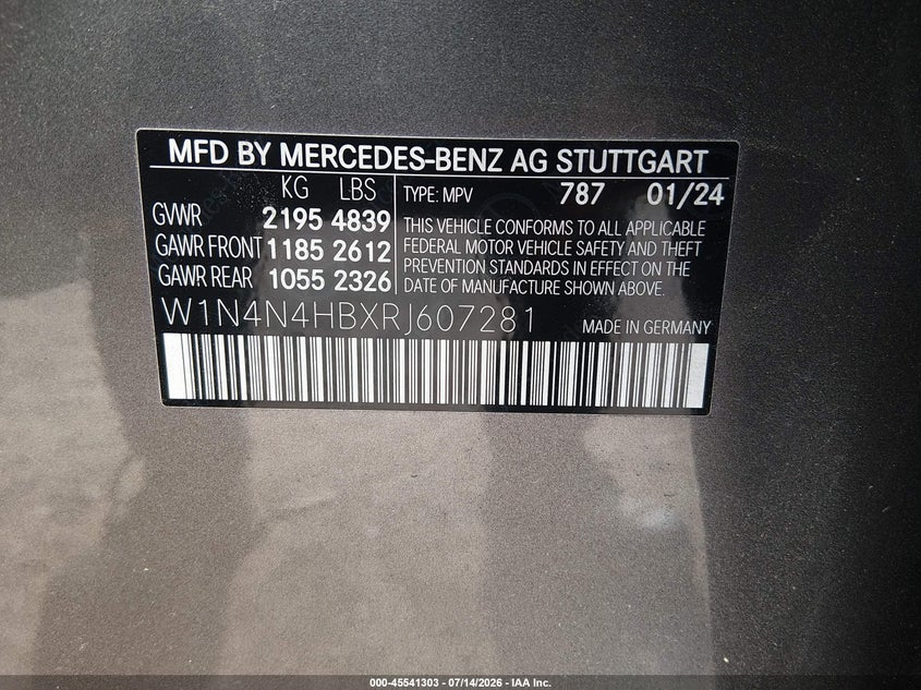 2024 Mercedes-Benz Gla 250 4Matic VIN: W1N4N4HBXRJ607281 Lot: 45541303