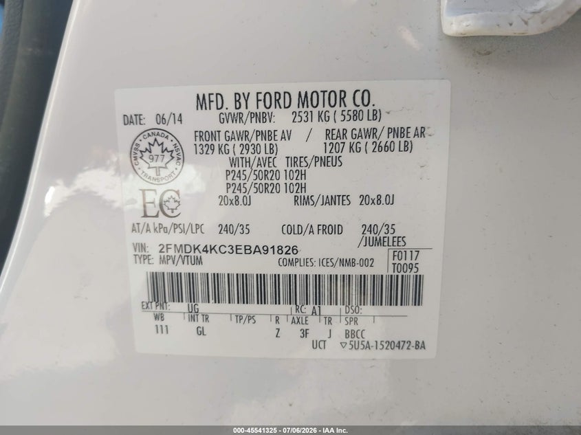 2014 FORD EDGE SPORT UTILITY VEHICLE 3.5L V-6 DOHC, VVT, 285HP