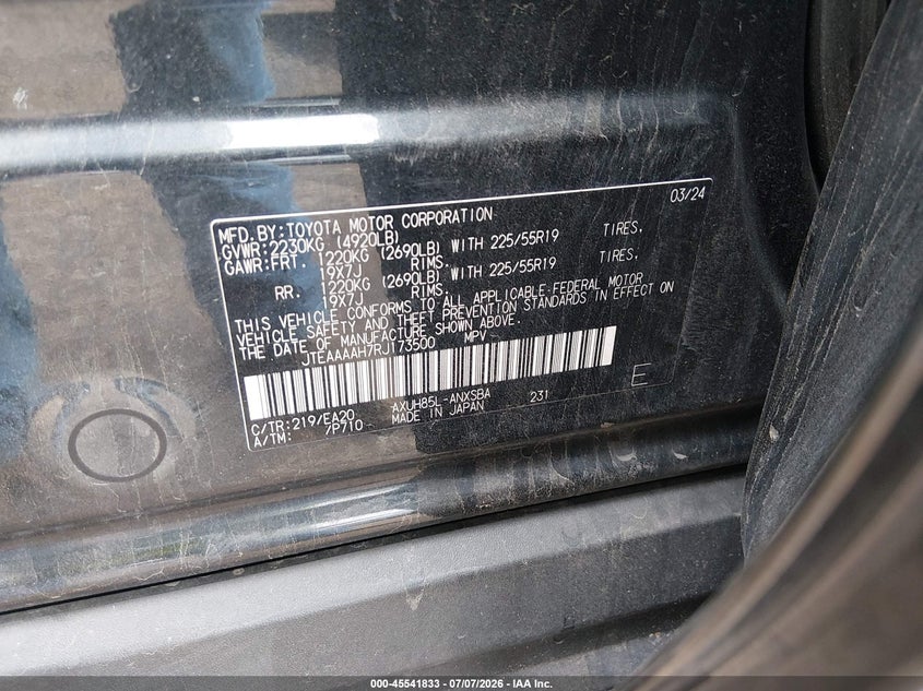 2024 Toyota Venza Limited VIN: JTEAAAAH7RJ173500 Lot: 45541833