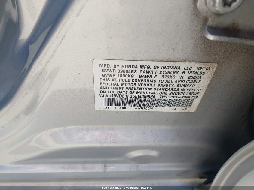 2014 Acura Ilx 2.0L VIN: 19VDE1F36EE006824 Lot: 45541925