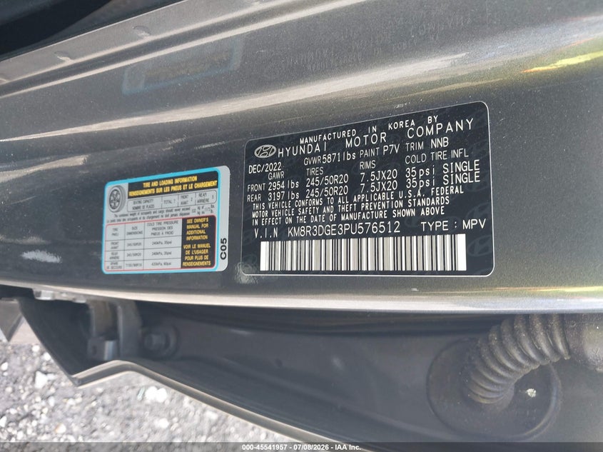 2023 Hyundai Palisade Xrt VIN: KM8R3DGE3PU576512 Lot: 45541957