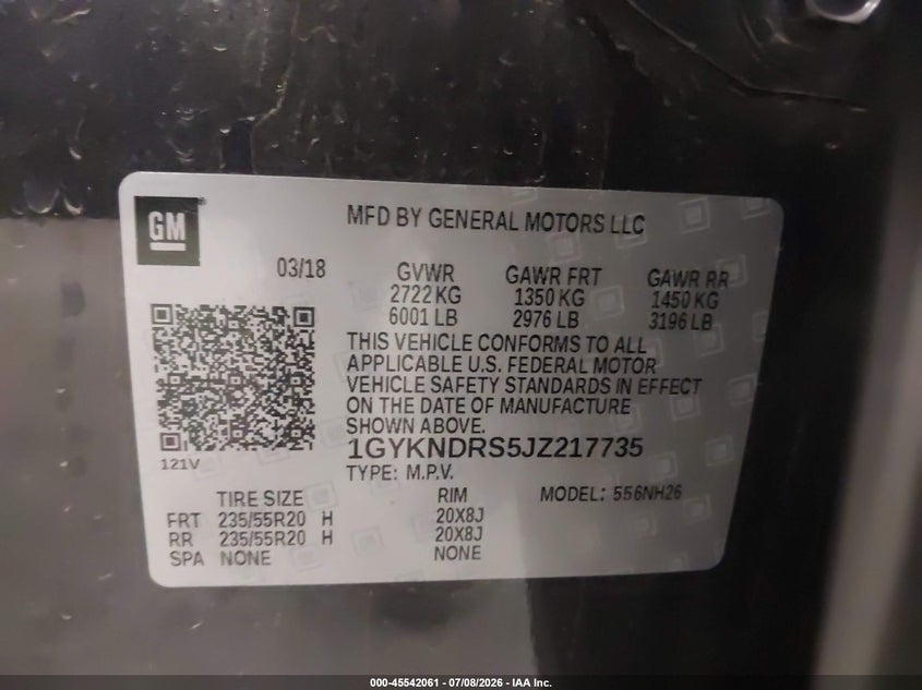 2018 Cadillac Xt5 Luxury VIN: 1GYKNDRS5JZ217735 Lot: 45542061