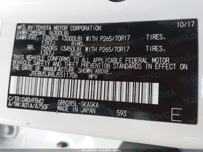 2018 TOYOTA 4RUNNER SPORT UTILITY VEHICLE 4.0L V-6 DOHC, VVT, 270HP