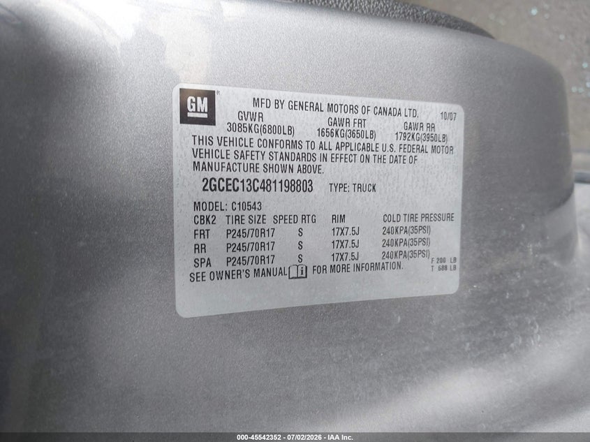 2008 CHEVROLET SILVERADO TRUCK 4.8L V-8 295HP