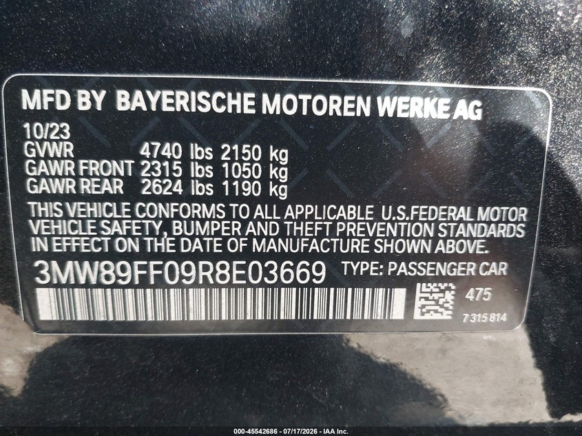 2024 BMW 330I xDrive VIN: 3MW89FF09R8E03669 Lot: 45542686