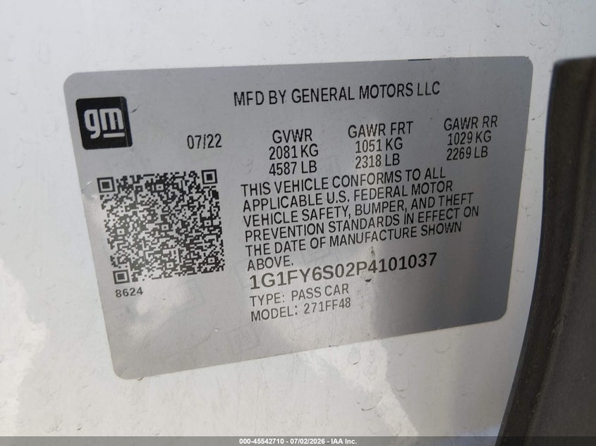 2023 Chevrolet Bolt Euv Fwd Lt VIN: 1G1FY6S02P4101037 Lot: 45542710