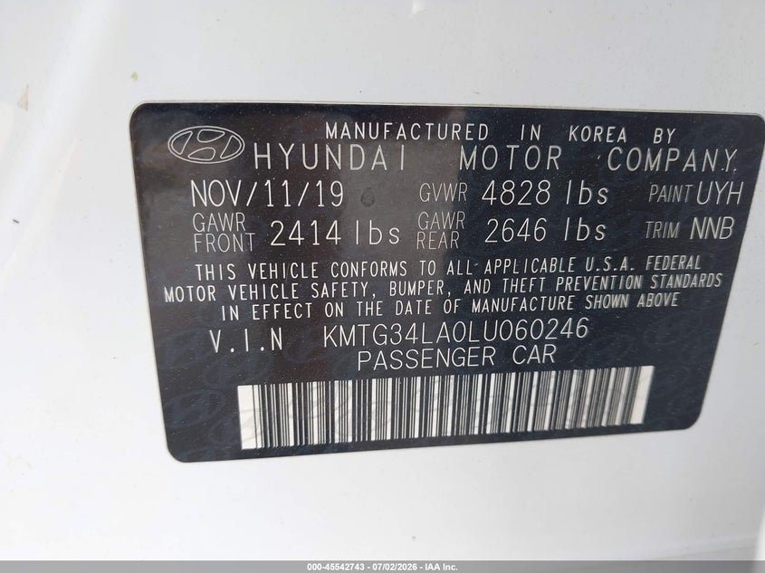 2020 Genesis G70 2.0T Awd VIN: KMTG34LA0LU060246 Lot: 45542743