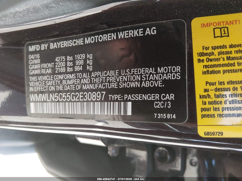 2016 Mini Clubman Cooper VIN: WMWLN5C55G2E30897 Lot: 45542747