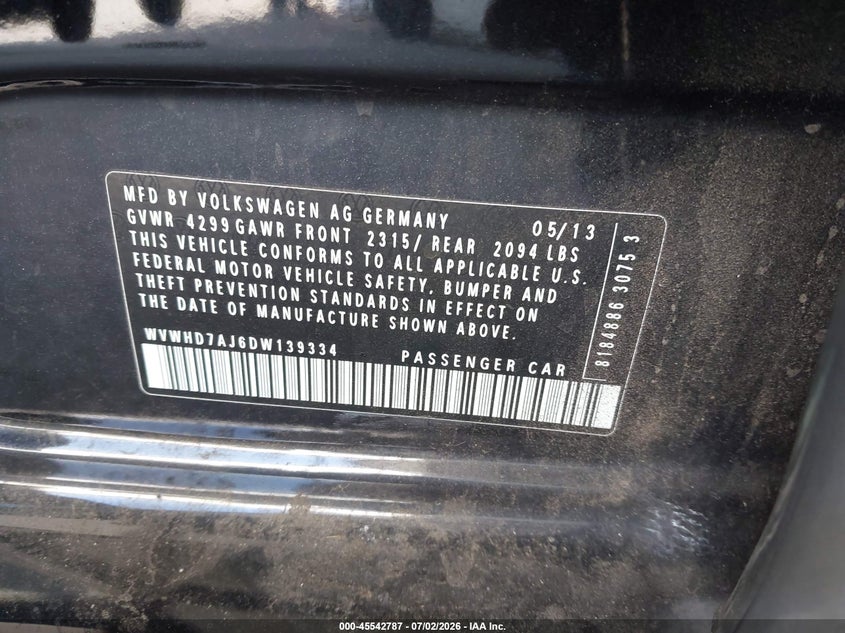 2013 Volkswagen Gti Wolfsburg Edition VIN: WVWHD7AJ6DW139334 Lot: 45542787