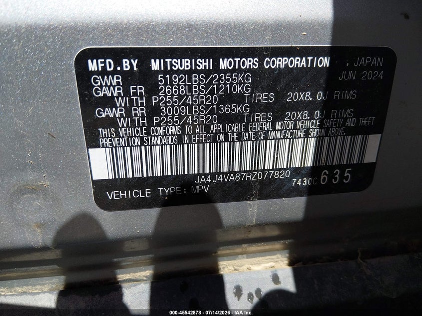 2024 Mitsubishi Outlander Se 2.5 S-Awc/Se Black Edition S-Awc/Se Black Edition W/Pano Roof S-Awc/Se Ralliart S-Awc VIN: JA4J4VA87RZ077820 Lot: 45542878