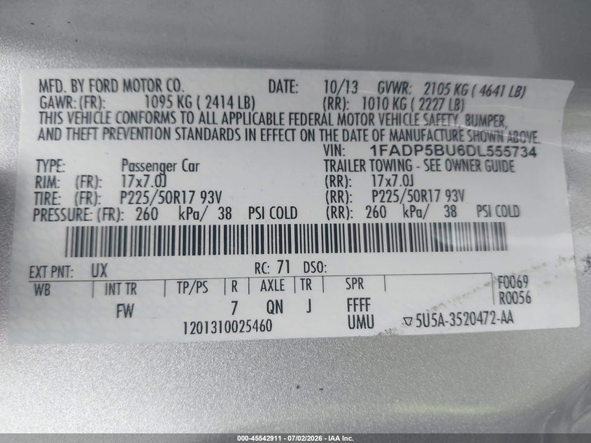 2013 Ford C-Max Hybrid Sel VIN: 1FADP5BU6DL555734 Lot: 45542911