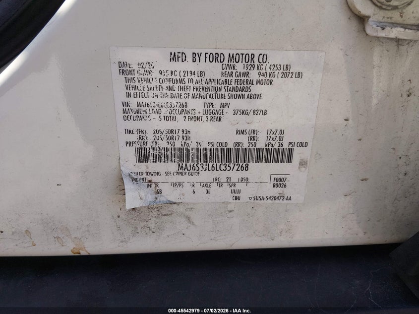 2020 Ford Ecosport Ses VIN: MAJ6S3JL6LC357268 Lot: 45542979