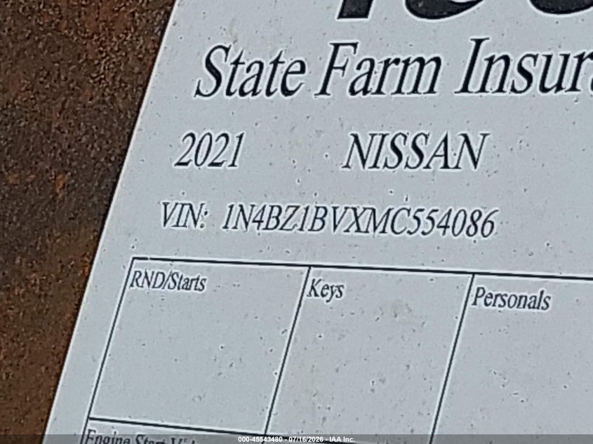 2021 Nissan Leaf S Plus 62 Kwh VIN: 1N4BZ1BVXMC554086 Lot: 45543480