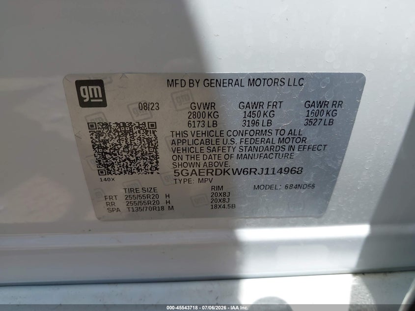 2024 Buick Enclave Avenir Fwd VIN: 5GAERDKW6RJ114968 Lot: 45543718