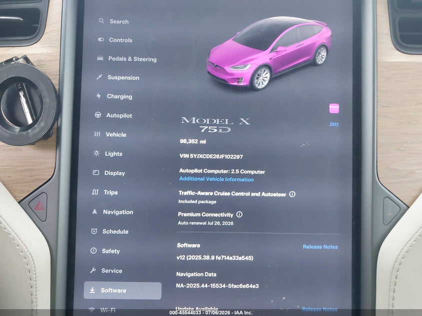 2018 Tesla Model X 100D/75D/P100D VIN: 5YJXCDE26JF102297 Lot: 45544033