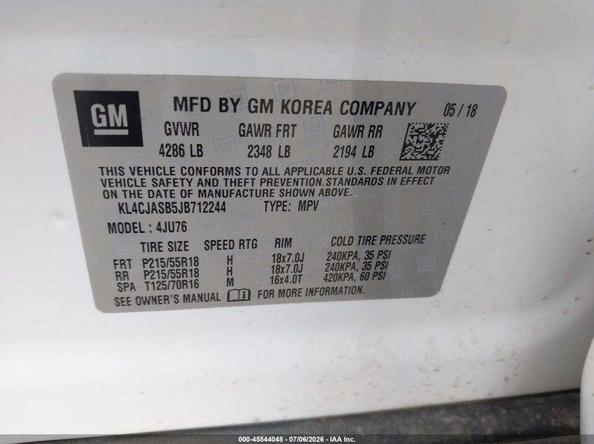 2018 Buick Encore Preferred VIN: KL4CJASB5JB712244 Lot: 45544048