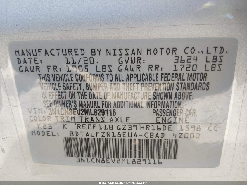 2021 NISSAN VERSA SEDAN 1.6L I-4 DOHC, VVT, 122HP
