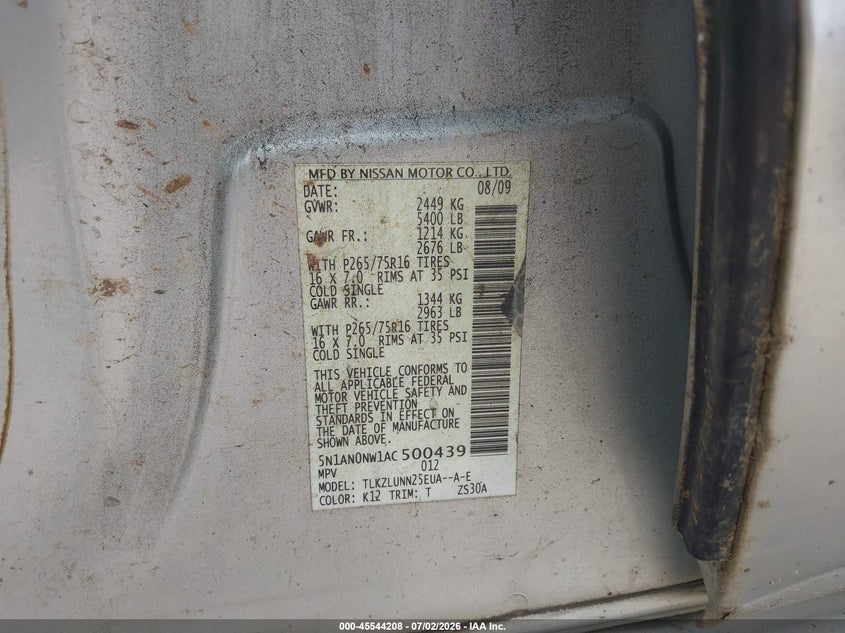 2010 Nissan Xterra Off Road VIN: 5N1AN0NW1AC500439 Lot: 45544208