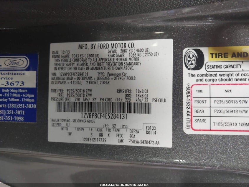 2014 Ford Mustang Gt VIN: 1ZVBP8CF4E5284131 Lot: 45544314