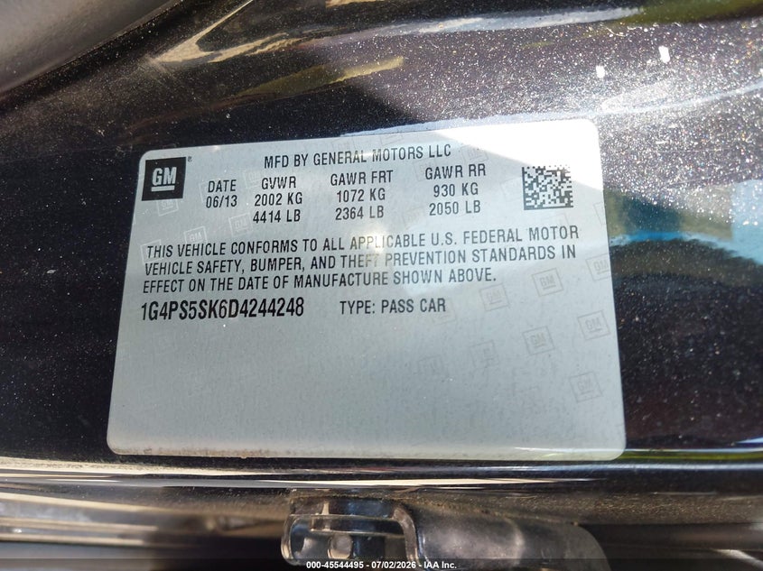 2013 Buick Verano Leather Group VIN: 1G4PS5SK6D4244248 Lot: 45544495