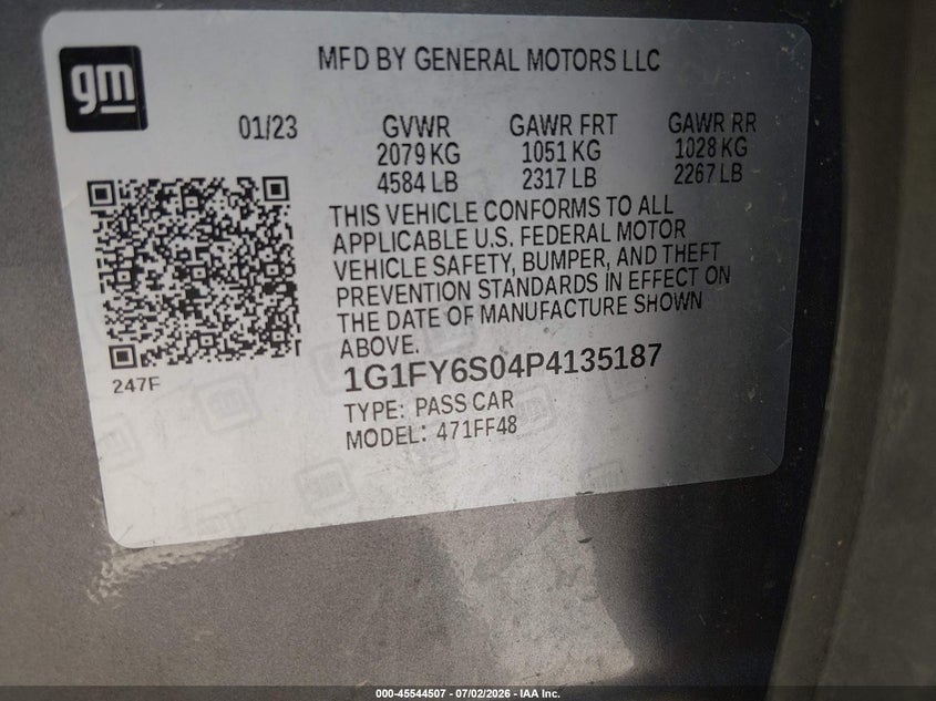 2023 Chevrolet Bolt Euv Fwd Lt VIN: 1G1FY6S04P4135187 Lot: 45544507