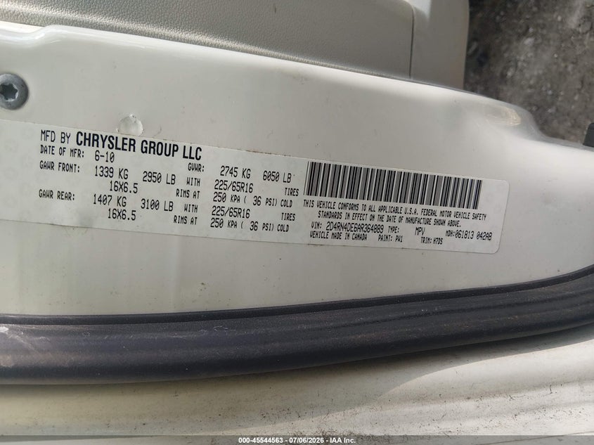 2010 DODGE CARAVAN VAN 3.3L V-6 175HP