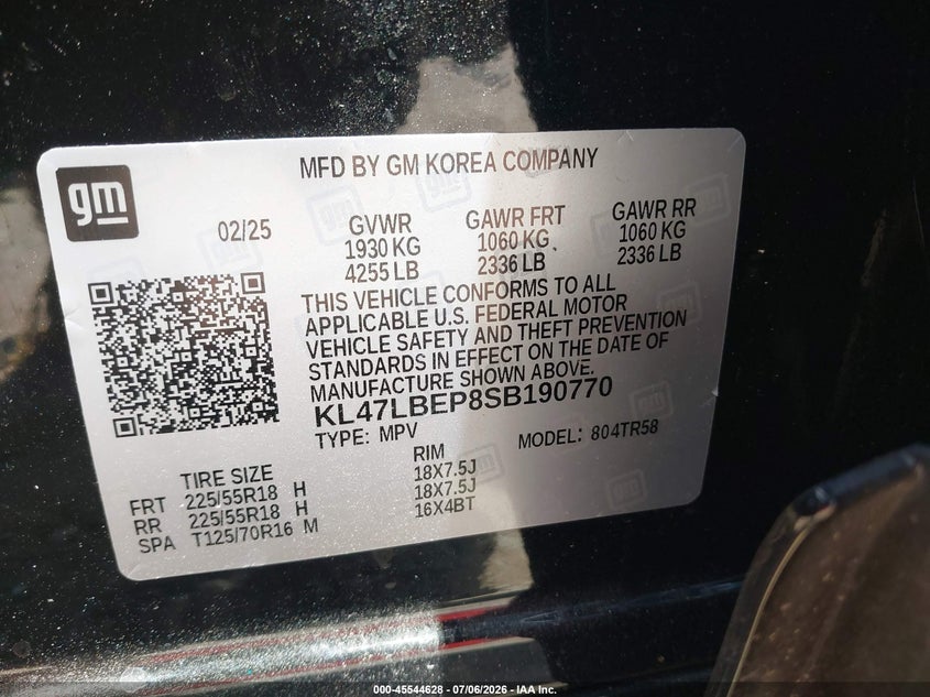 2025 Buick Envista Sport Touring Fwd VIN: KL47LBEP8SB190770 Lot: 45544628