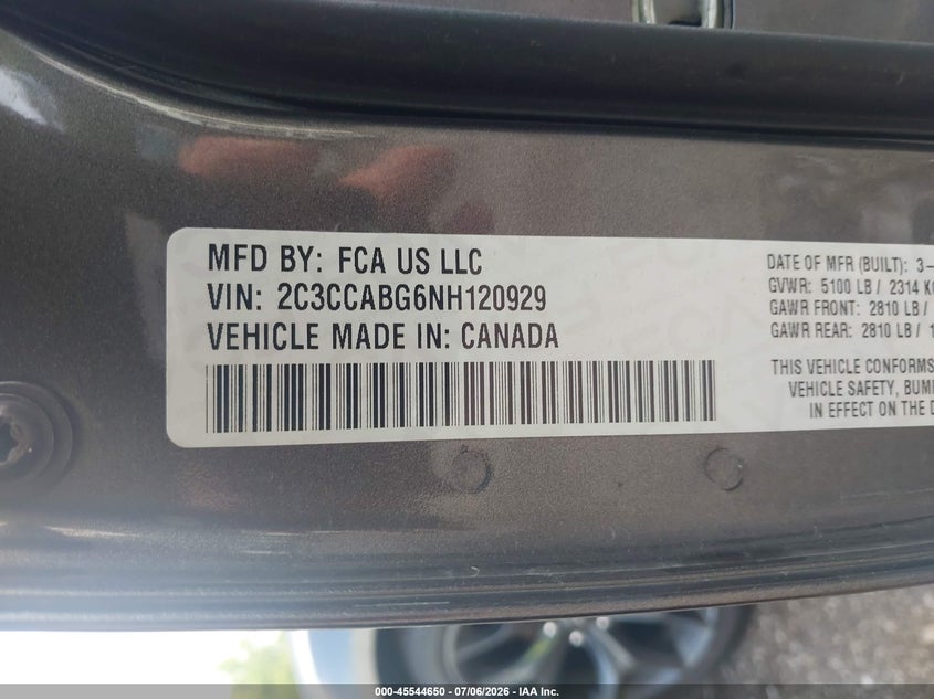 CHRYSLER 300 2022 VIN 2C3CCABG6NH120929