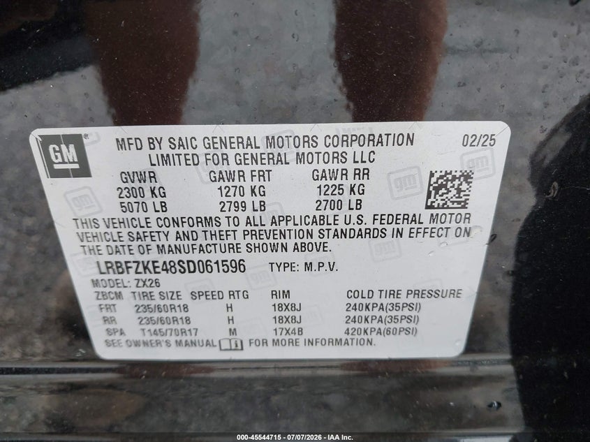 2025 Buick Envision Preferred Awd VIN: LRBFZKE48SD061596 Lot: 45544715