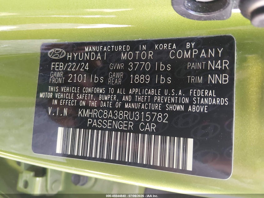 2024 Hyundai Venue Sel VIN: KMHRC8A38RU315782 Lot: 45544840