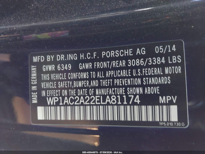 2014 Porsche Cayenne Turbo VIN: WP1AC2A22ELA81174 Lot: 45544979