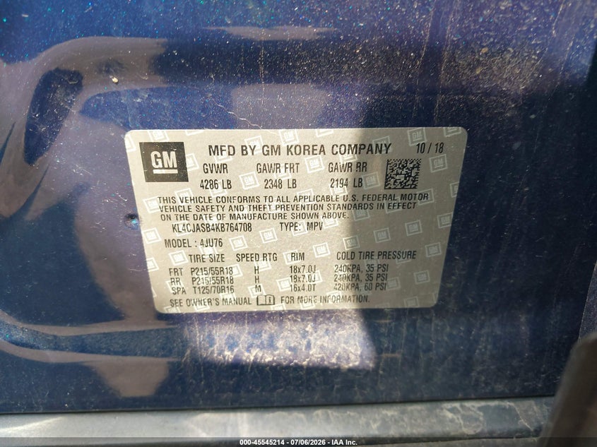 BUICK ENCORE 2019 VIN KL4CJASB4KB764708