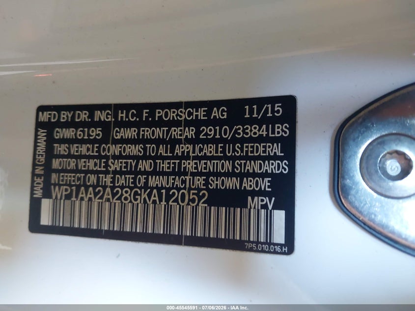 2016 Porsche Cayenne VIN: WP1AA2A28GKA12052 Lot: 45545591