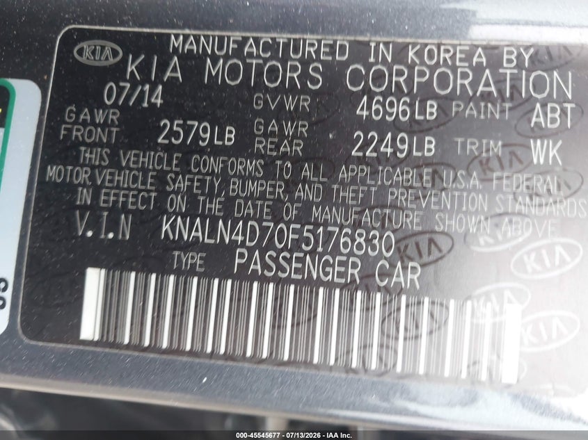 2015 Kia Cadenza Premium VIN: KNALN4D70F5176830 Lot: 45545677