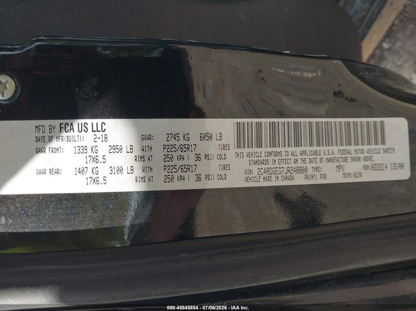 2018 DODGE CARAVAN VAN 3.6L V-6 DOHC, VVT, 283HP