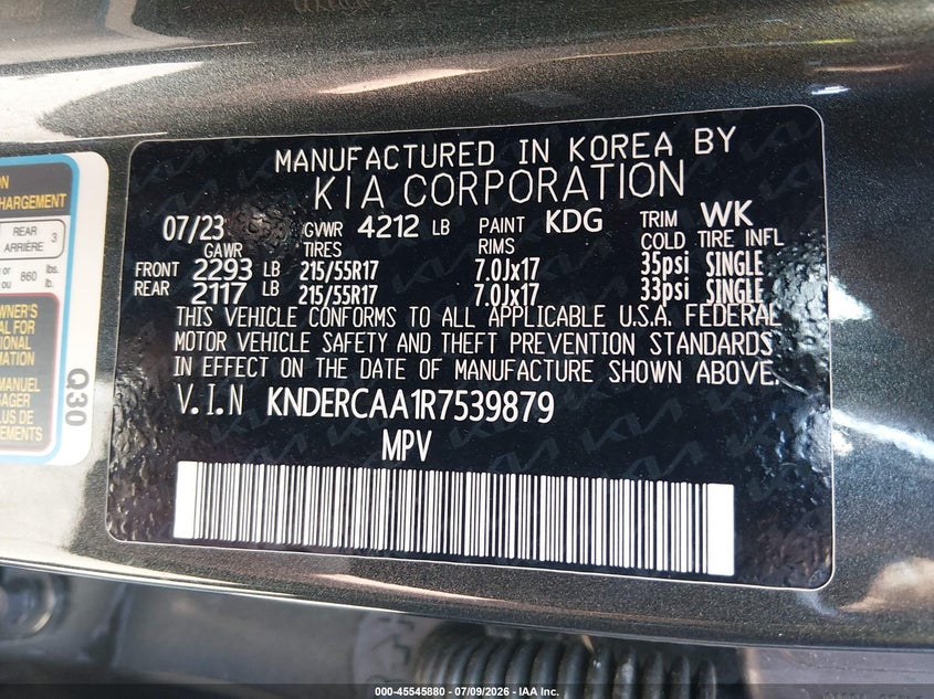 2024 Kia Seltos Ex VIN: KNDERCAA1R7539879 Lot: 45545880
