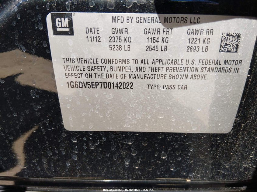 2013 Cadillac Cts-V VIN: 1G6DV5EP7D0142022 Lot: 45546258