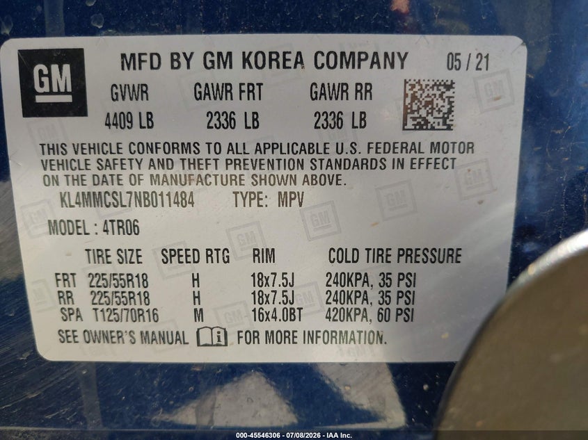 2022 Buick Encore Gx Awd Preferred VIN: KL4MMCSL7NB011484 Lot: 45546306