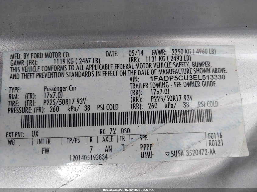 2014 Ford C-Max Energi Sel VIN: 1FADP5CU3EL513330 Lot: 45546522
