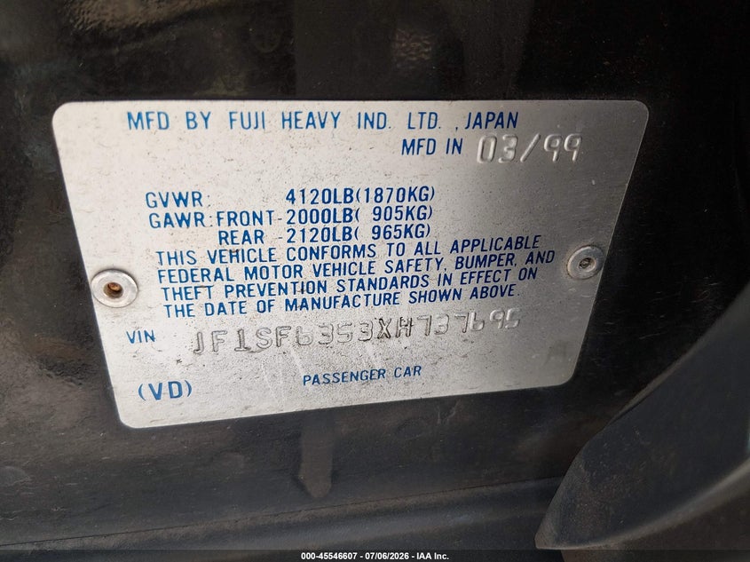 1999 Subaru Forester L VIN: JF1SF6353XH737695 Lot: 45546607