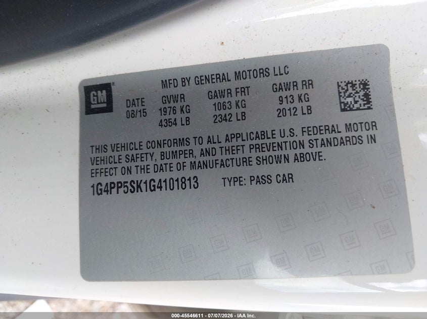 2016 Buick Verano VIN: 1G4PP5SK1G4101813 Lot: 45546611