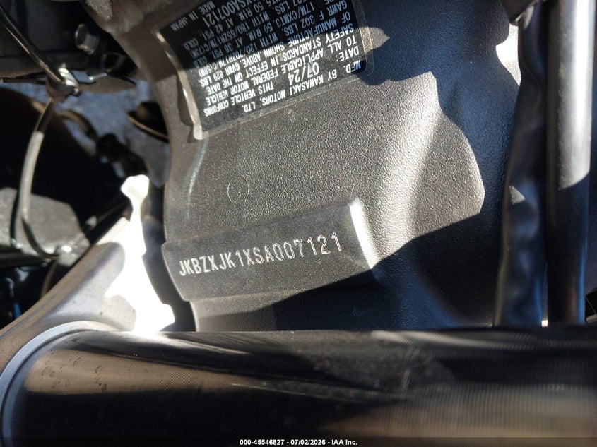2025 Kawasaki Zx636 K VIN: JKBZXJK1XSA007121 Lot: 45546827