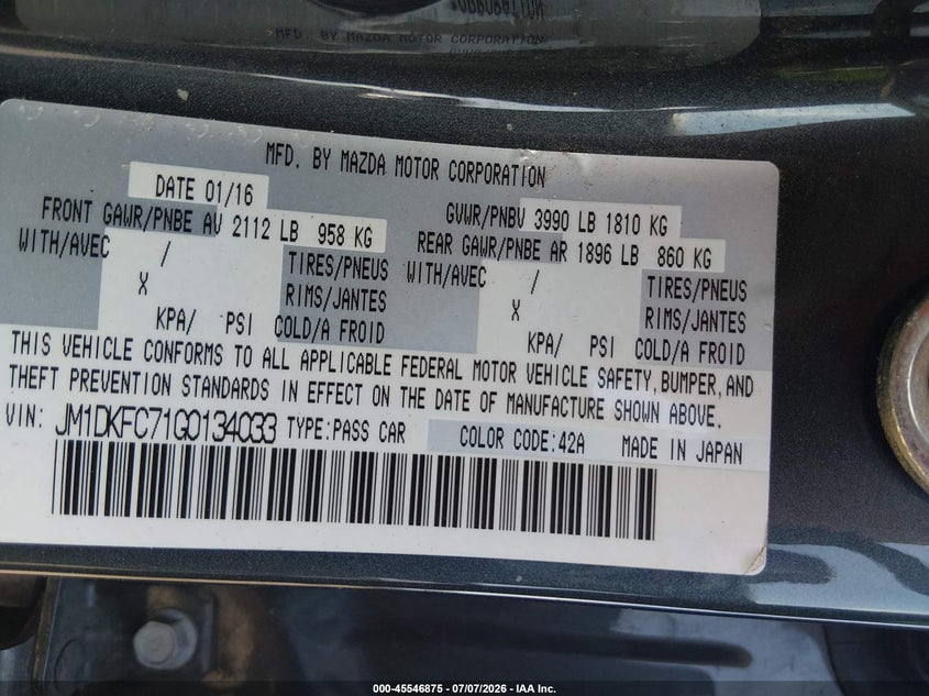 2016 Mazda Cx-3 Touring VIN: JM1DKFC71G0134033 Lot: 45546875