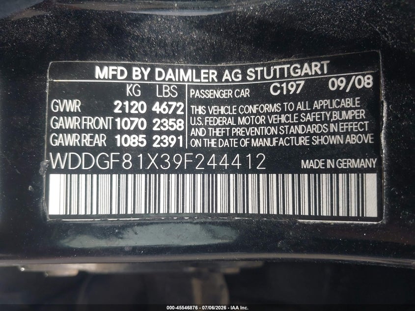 2009 Mercedes-Benz C 300 Luxury 4Matic/Sport 4Matic VIN: WDDGF81X39F244412 Lot: 45546876