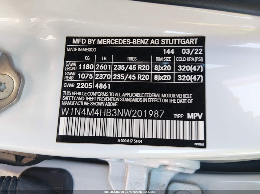 2022 Mercedes-Benz Glb 250 4Matic VIN: W1N4M4HB3NW201987 Lot: 45546960