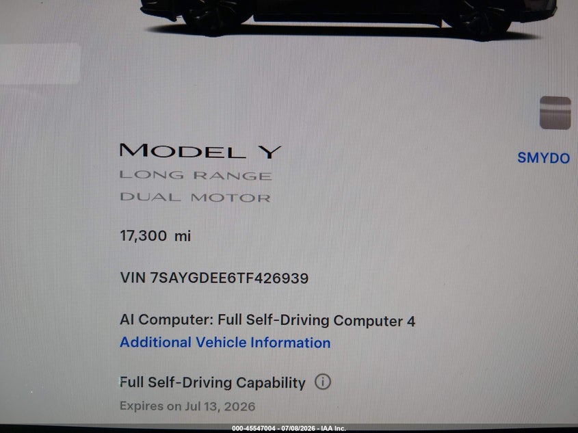2026 TESLA MODEL Y auction photo 7