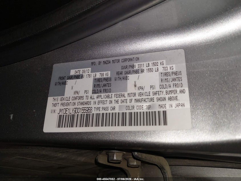 2013 Mazda Mazda2 Touring VIN: JM1DE1LY9D0155968 Lot: 45547052