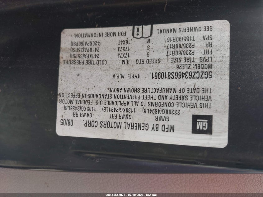2006 Saturn Vue V6 VIN: 5GZCZ63466S810961 Lot: 45547077