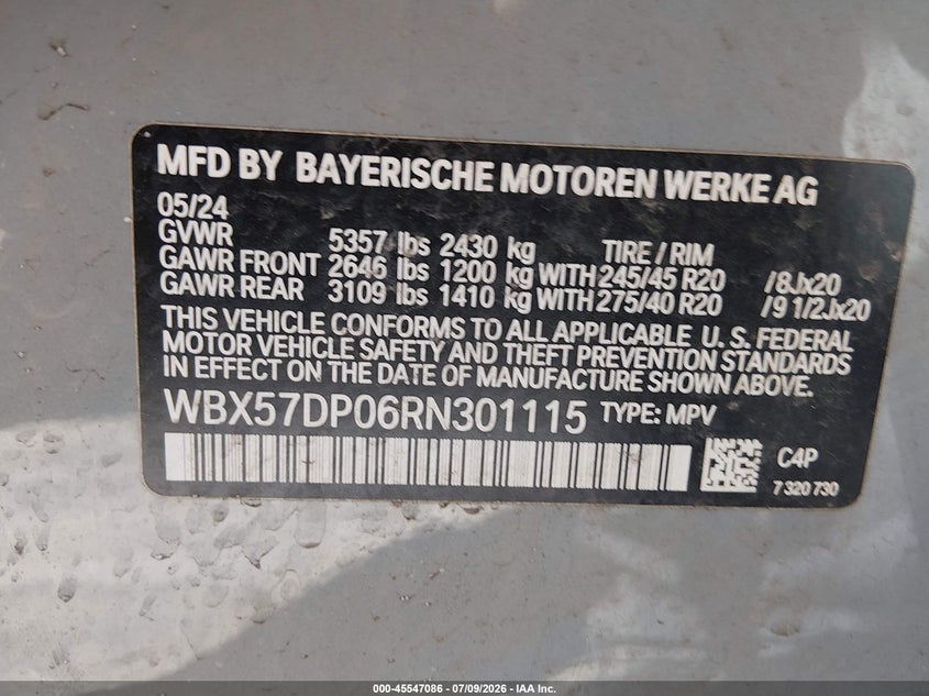 BMW X3 2024 VIN WBX57DP06RN301115