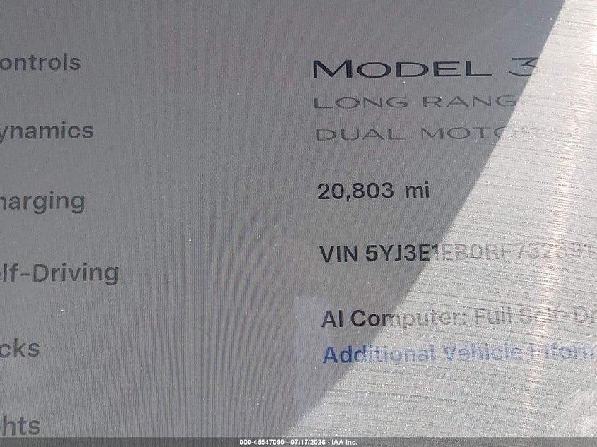 TESLA MODEL 3 2024 VIN 5YJ3E1EB0RF732691